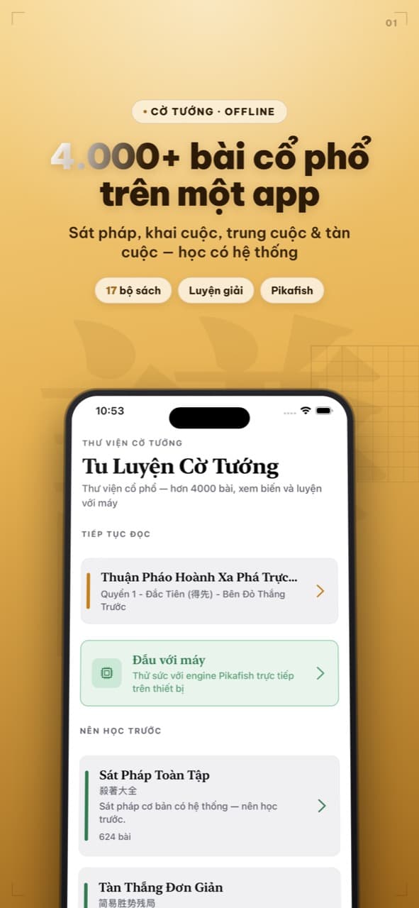 Màn hình thư viện Tu Luyện Cờ Tướng