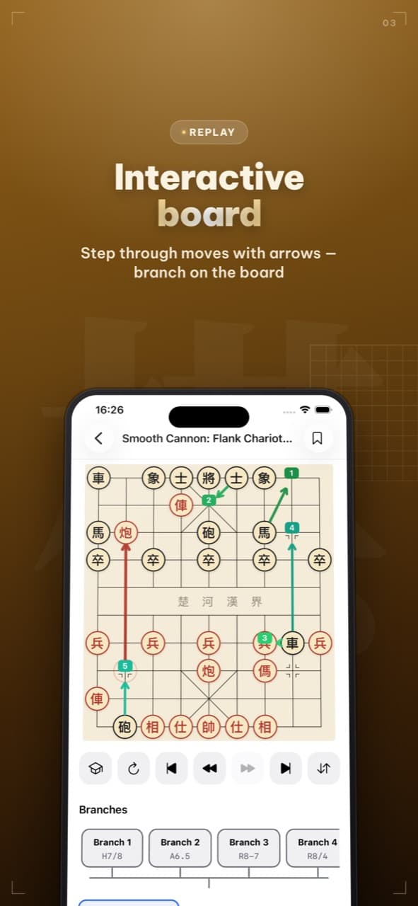 Interactive board with variation arrows