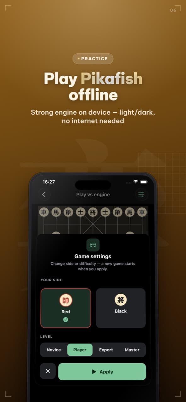 On-device Pikafish game settings